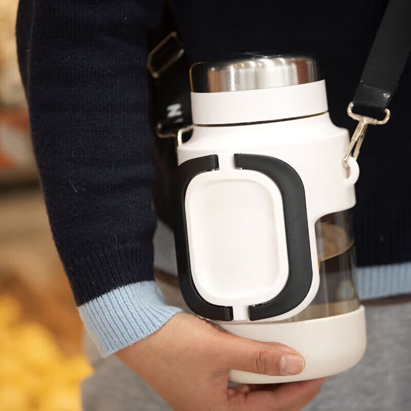 Large tea cup, large capacity, 2000 to 3000 liters, ton barrel, anti-fall glass water cup, men's summer super heat-insulated portable size, black + strap + cup brush, tea cup anti-fall glass 2000ml (with base)