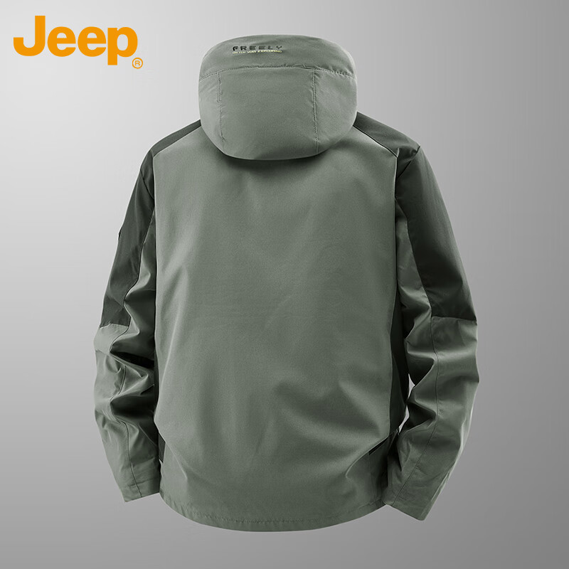 JEEP Jacket Men's Autumn and Winter Three-in-One Charge Top Warm Windproof Polar Fleece Men's Morandi Gray XL