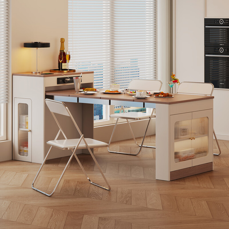 Qiao Craftsman's 2025 new model island dining table integrated household retractable folding mobile small apartment multi-functional sideboard dining table island dining table - white single table