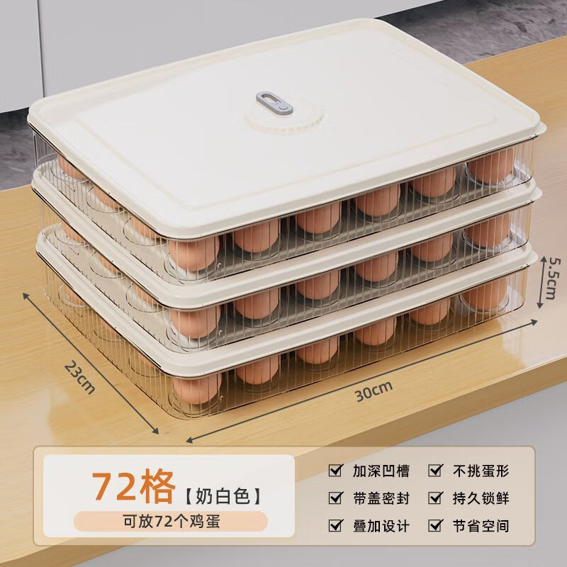 Zixian Refrigerator Egg Storage Box Food-Grade Fresh-keeping Box Kitchen Storage Egg Box Home Stackable Double-layer Egg Rack PP Material - Milky White Damage Compensation Covered One Layer and One Cover Can Hold 24 Eggs