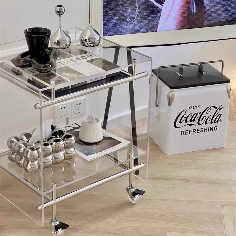 FEDDIES Nordic Acrylic Small Coffee Table Mobile Cart Light Luxury High-end Mid-Autumn Style Bauhaus Bedside Table Sofa Side Table Black Bezel Medium Size Free 2 Decorative Paper Cards Assembly