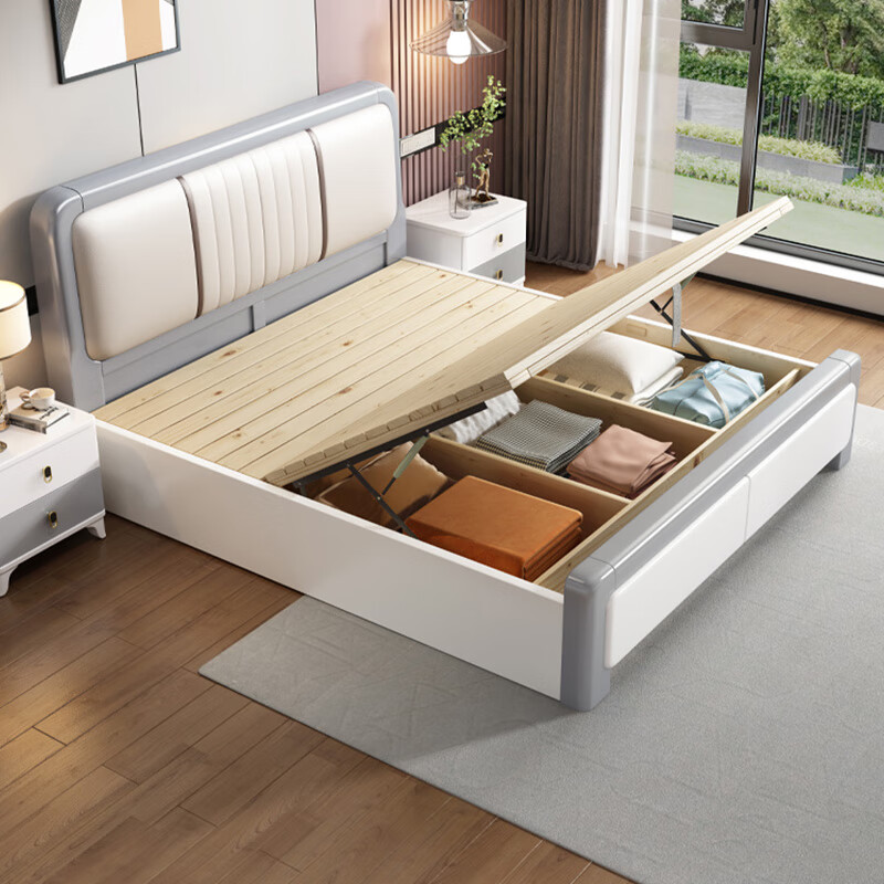 Nanchu solid wood bed 1.8 meters 2 meters simple double bed mortise and tenon all solid wood thickened bed board soft back master bedroom king bed 1806#