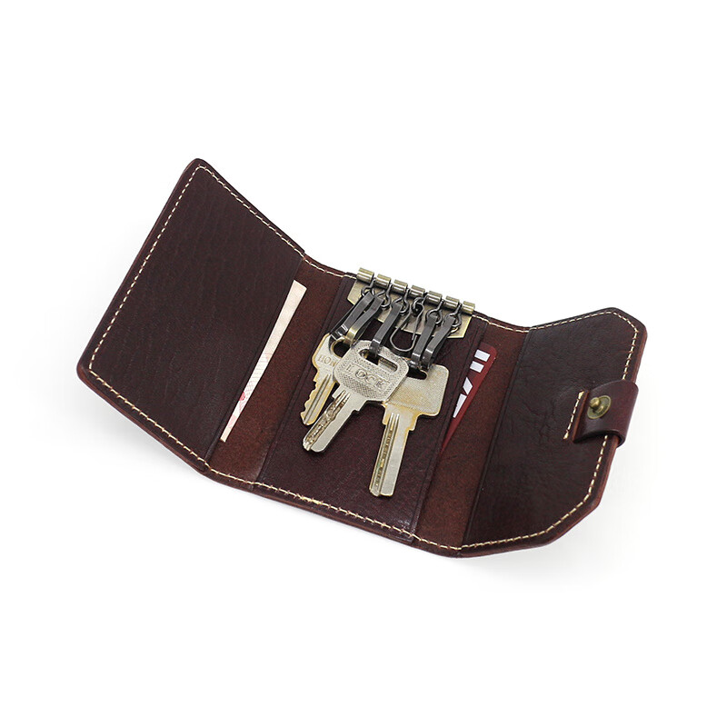 Japanese and Korean original vegetable tanned cowhide literary retro key bag women's buckle genuine leather access card bag men's key chain trendy black