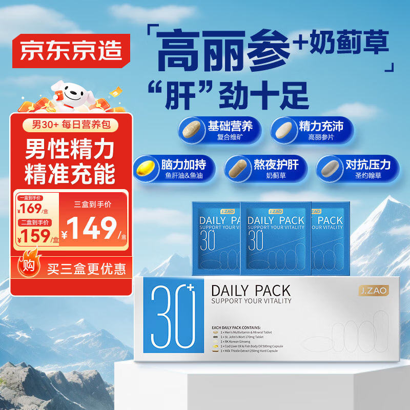 J.ZAO Beijing-Tokyo Made Men’s Nutrition Pack for 30+ Years Old, Complex Vitamin B, Vitamin D, Contains Zinc, Selenium, Magnesium, Fish Oil to Protect Liver