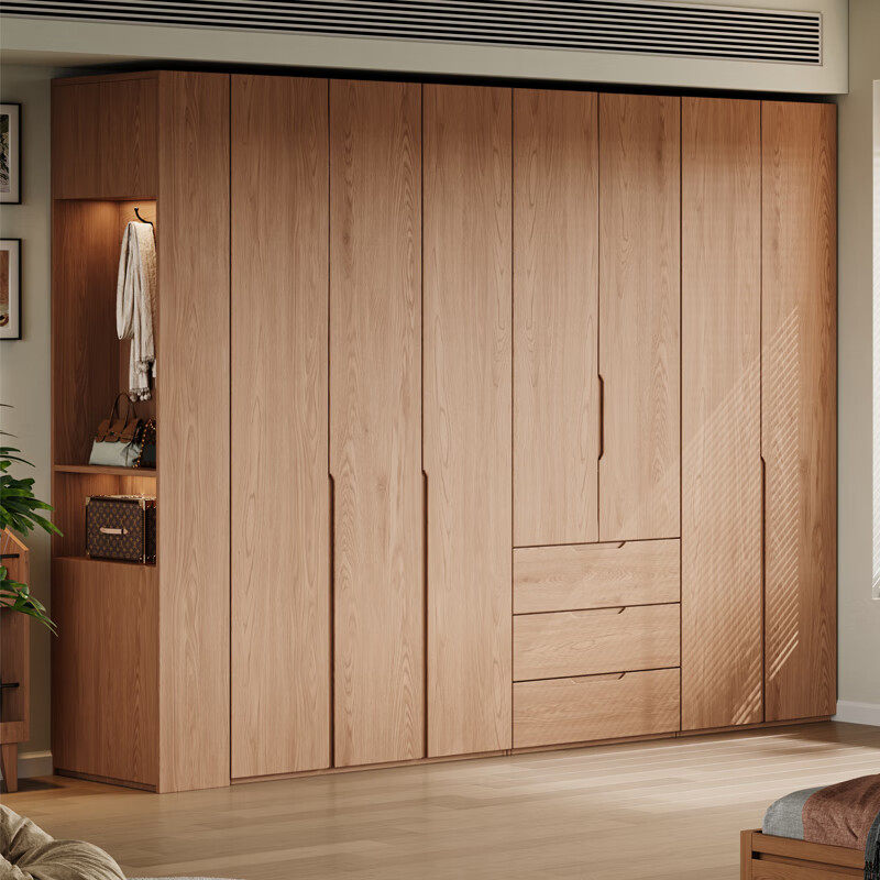 He Jiajiang wardrobe solid wood wardrobe bedroom home storage locker furniture cabinet log style small apartment modern minimalist style 1.4 meters / two doors + two doors with drawers 2.4 meters high / one door to the top Consult customer service / can be customized