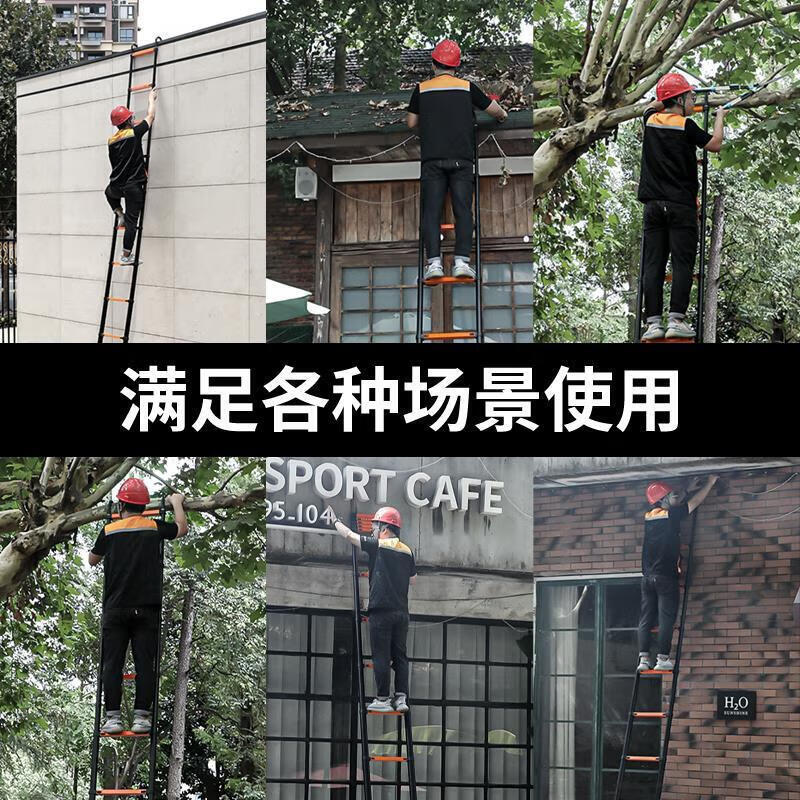 Telescopic ladder lifting engineering staircase aluminum alloy household ladder multi-functional straight ladder with hook folding ladder bamboo ladder black orange straight ladder 3.5 meters super reinforced steel