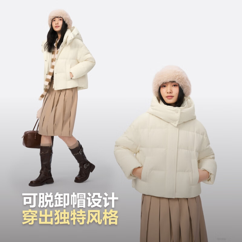 Bosideng 25 Years Winter Women's 90 Down Thick Removable Hat Loose Short Warm Shopping Mall Down Jacket