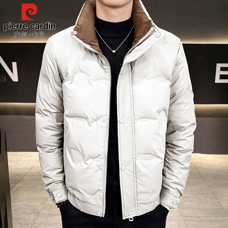 Pierre Cardin Down Jacket Men's Autumn and Winter Stand Collar Casual Jacket Men's Thickened Warm and Cold-proof Clothes Black XL
