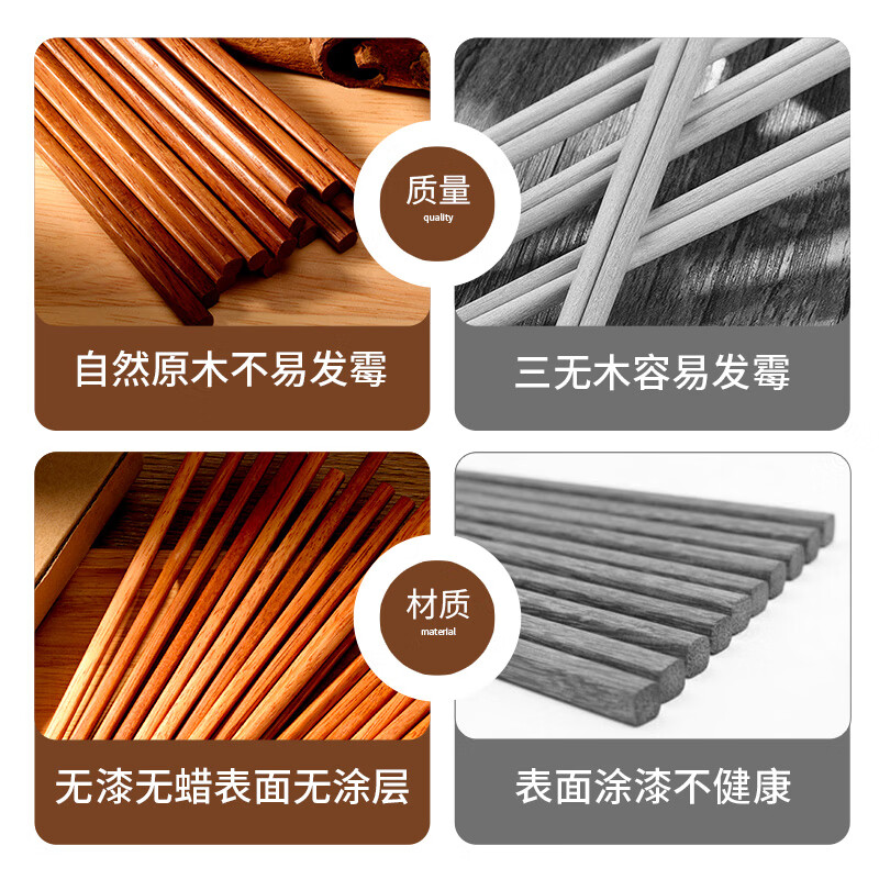 Licheers red sandalwood chopsticks household wooden mildew-proof and anti-slip chopsticks paint-free and wax-free chopsticks tableware set 10 pairs