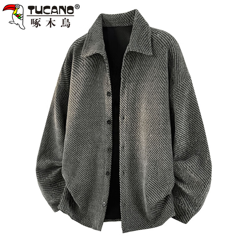 Woodpecker (TUCANO) coat men's autumn and winter jacket loose casual lapel texture small fragrance cardigan men's dark gray XL