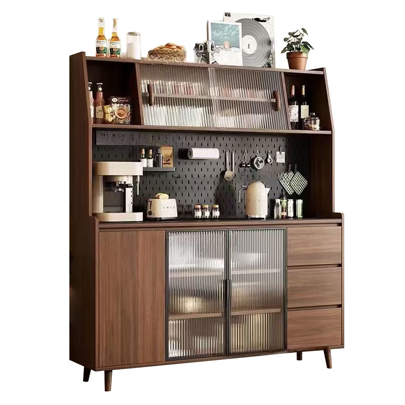 Idason solid wood sideboard integrated wall-mounted Nordic modern living room wine cabinet tea cabinet multi-functional kitchen storage cabinet 160cm three doors three drawers + Changhong glass