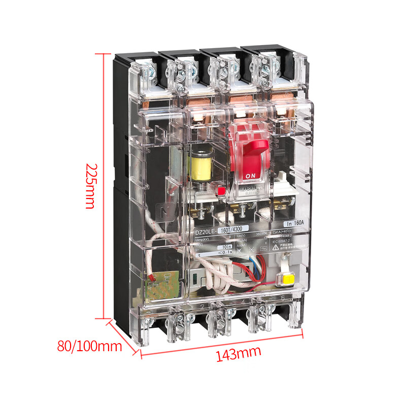 Delixi Dz20L transparent air switch with leakage protection circuit breaker 4P three-phase four-wire 4300 leakage protection 4P DZ20L-400T/4300 transparent shell 400A