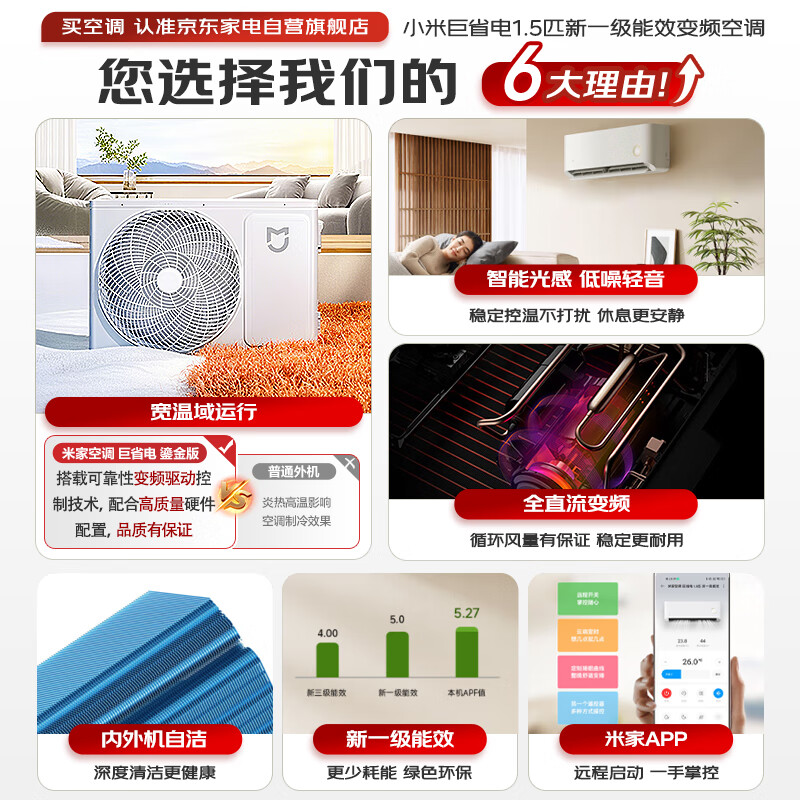 Xiaomi (MI) air conditioner hang-up 1.5 HP giant power-saving gilded version new level energy efficiency frequency conversion heating and cooling home bedroom energy-saving smart air conditioner wall-mounted smart interconnection KFR-35GW/D2A1