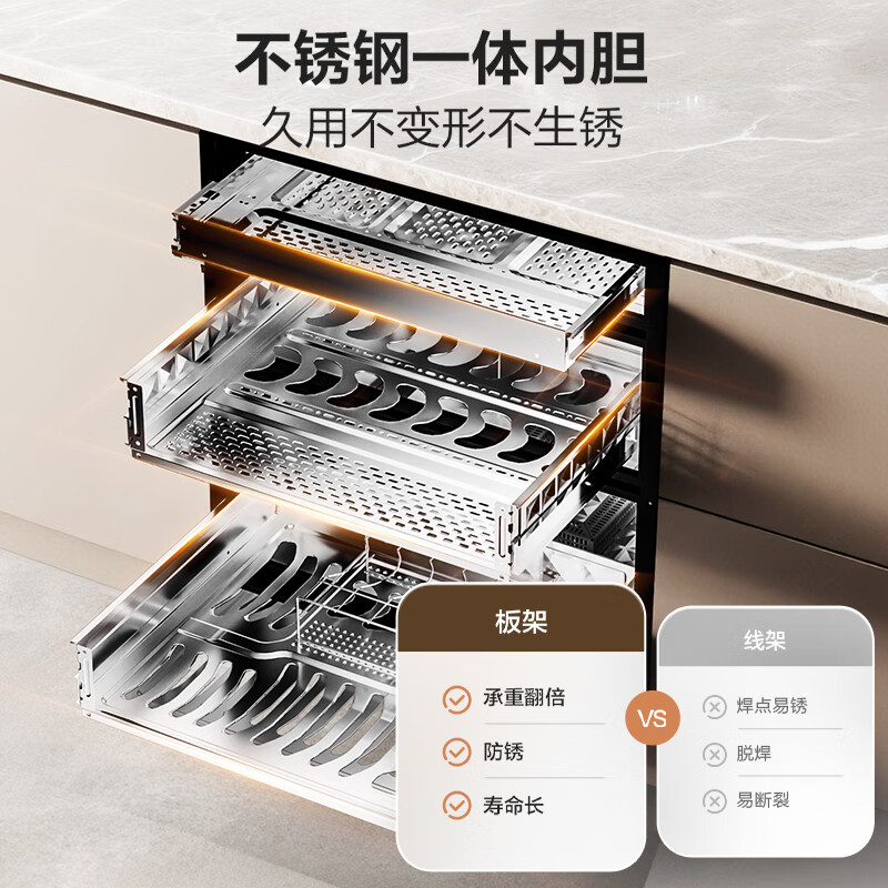 Haier EB130B small red flower embedded disinfection cabinet household sterilization cabin 130L light wave pasteurization 3.0 large capacity disinfection cupboard three doors three drawers white mother and baby grade