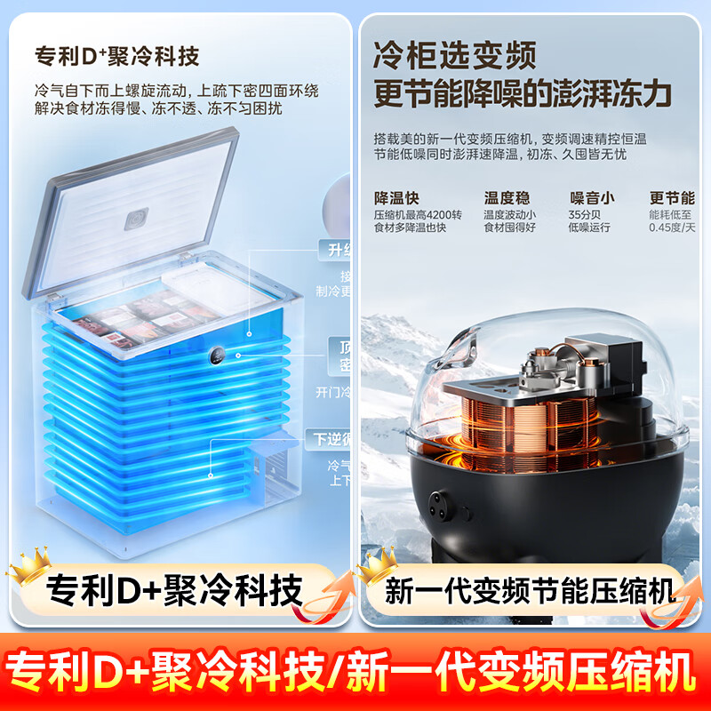 Midea automatic defrost household small freezer 200 liters first-level energy efficiency horizontal refrigeration freezer commercial large capacity ultra-low temperature -30 deep-freezing quick-frozen seafood cabinet 100 liters ultra-low temperature/computer temperature control/minus 40 degrees