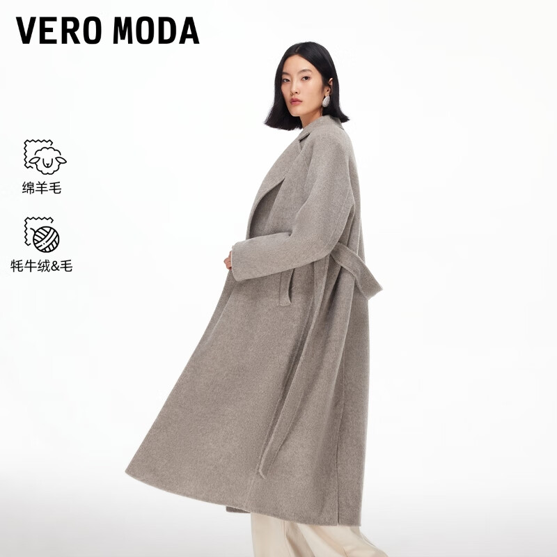 VEROMODA woolen coat for women 2025 winter new style raglan sleeves belt atmospheric simple coat versatile 325427002