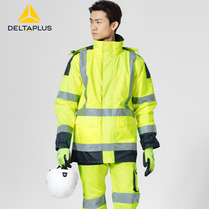 DELTAPLUS Fluorescent PU coated polyester high visibility windbreaker, cold, waterproof and rainproof 404011 XL yellow + navy blue