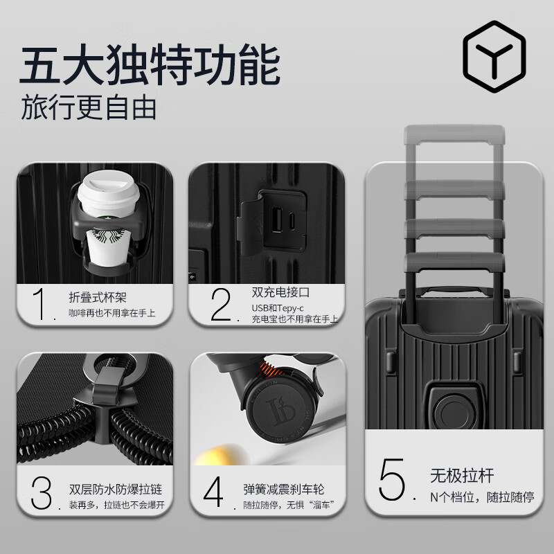 LUSIDI large-capacity suitcase, multi-functional trolley case, universal wheel password suitcase for men and women, gun color 26 inches