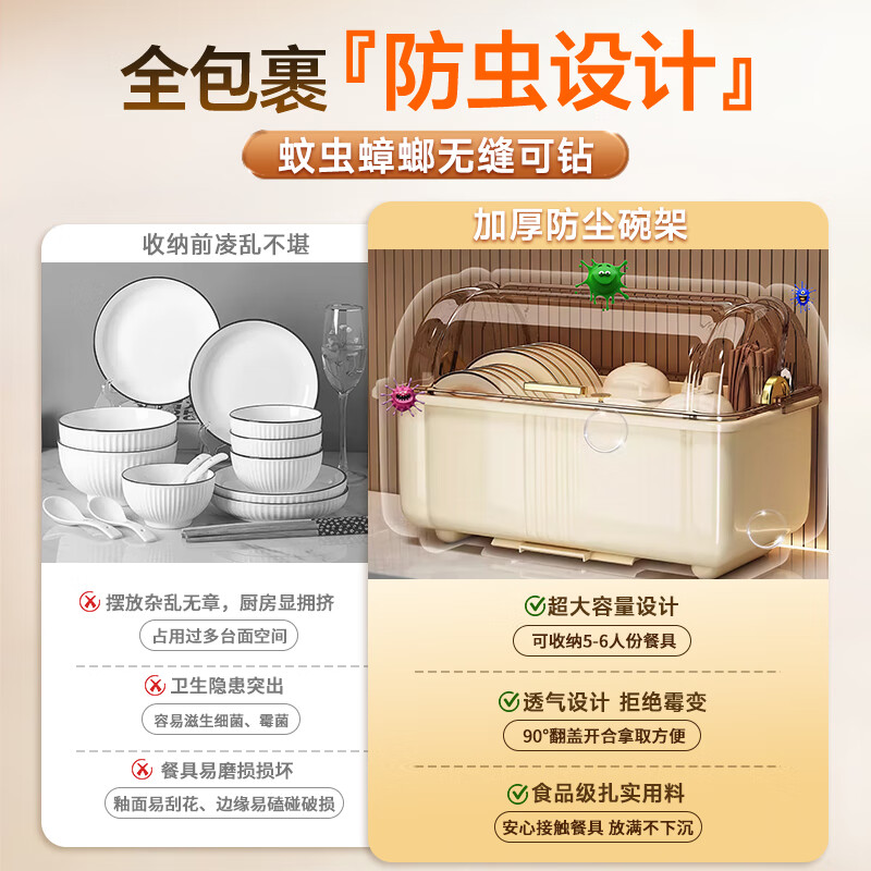 Jingyan dish storage box drain bowl rack dish storage rack kitchen cupboard with cover dish storage rack countertop placement