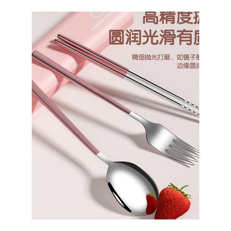 Wild Pigeon brand chopsticks and spoon set, portable tableware for primary school students, one person, one chopstick, children's special 316 stainless steel 304 Pink Rabbit (chopsticks and spoon box)