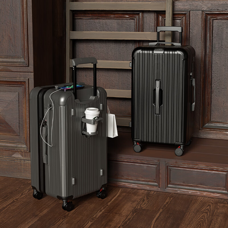 LUSIDI large-capacity suitcase, multi-functional trolley case, universal wheel password suitcase for men and women, gun color 26 inches