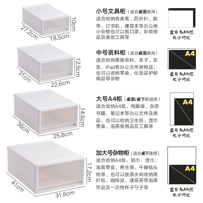 Drawer-type desktop storage box cosmetics office student dormitory stationery storage box under desk dust-proof storage rack large A4 cabinet suitable for desktop and under-desk use