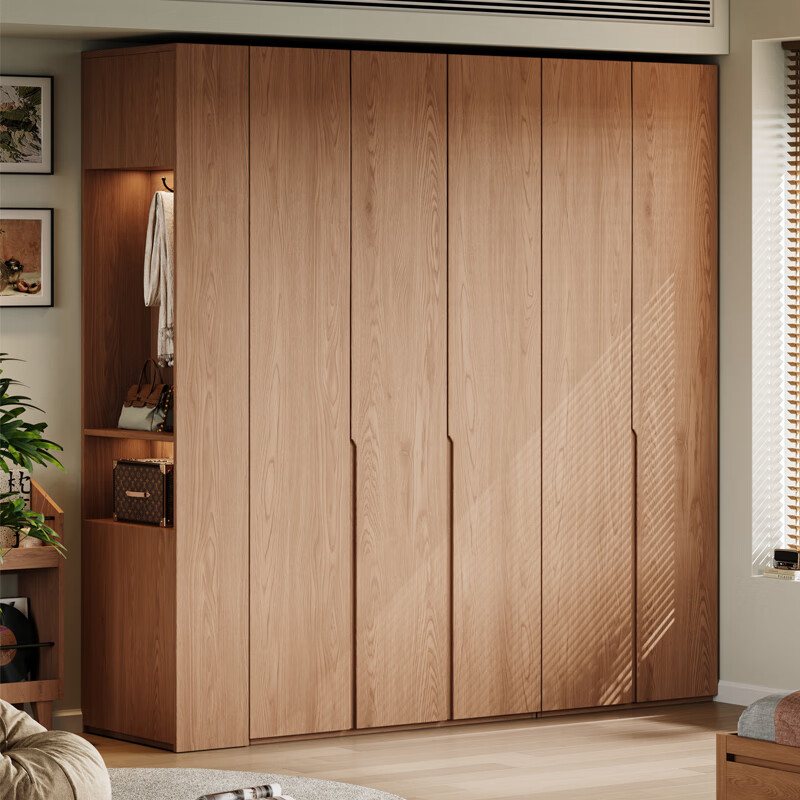 He Jiajiang wardrobe solid wood wardrobe bedroom home storage locker furniture cabinet log style small apartment modern minimalist style 1.4 meters / two doors + two doors with drawers 2.4 meters high / one door to the top Consult customer service / can be customized