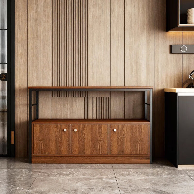 Kitchen rack floor-standing integrated wall storage cabinet new multi-functional pot storage rack multi-layer sideboard 120cm field oak color bold and thickened + free hook