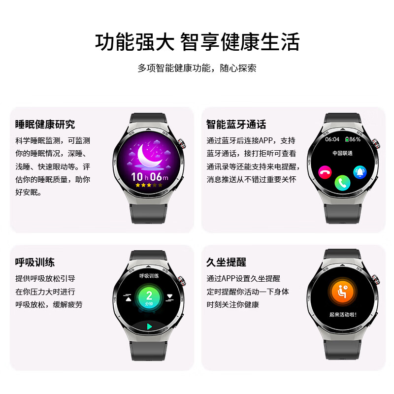 HKVWIOS Huawei applicable blood glucose and blood pressure monitoring watch, heart rate measurement, blood oxygen, blood lipids, uric acid, sleep, exercise, smart health watch all-in-one machine 2025 new silicone black-smart micro-physical examination-body analysis-upgraded chip Bluetooth calling-NFC access control-remote care-SOS emergency call