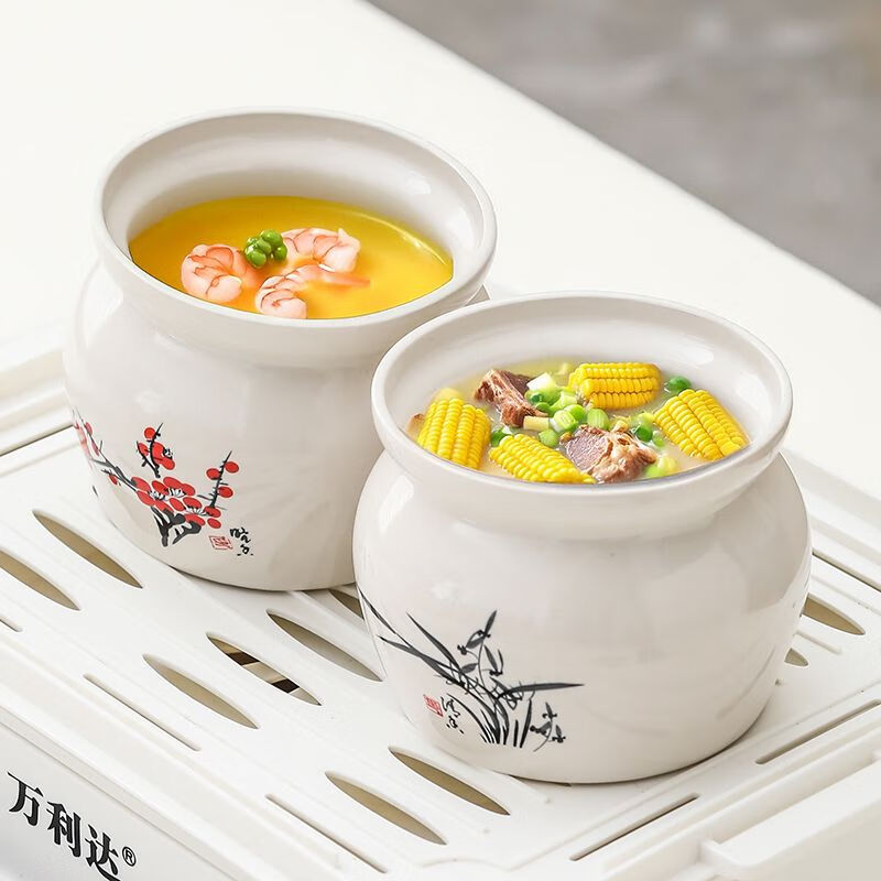 Pupan earthenware pot simmering soup stew pot household commercial water-proof stewed steamed egg for one person stew pot with lid Shaxian snack ceramic soup pot FX-white 500ml earthenware pot simmering soup stew pot-Juyun 500ml There are dimensions in the picture