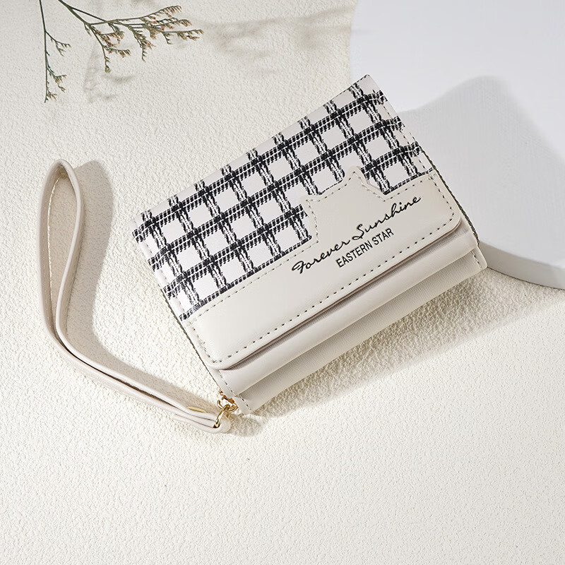 Enyibe New Women's Wallet Retro Cat Fabric Zipper Bag Multi-function Multi-Card Slot Coin Clip Wallet White