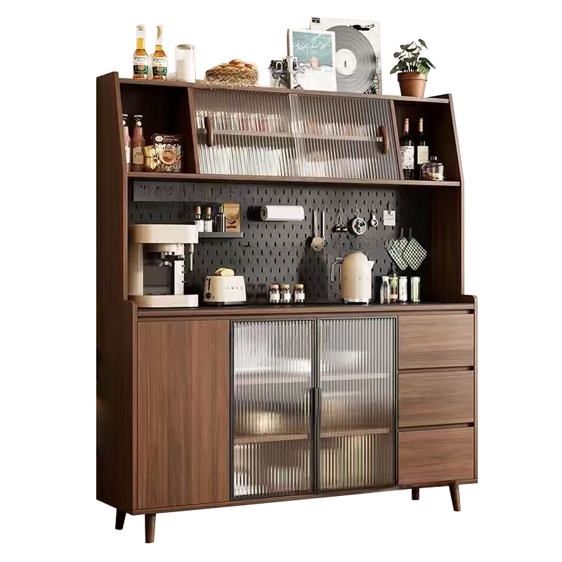 Idason solid wood sideboard integrated wall-mounted Nordic modern living room wine cabinet tea cabinet multi-functional kitchen storage cabinet 160cm three doors three drawers + Changhong glass