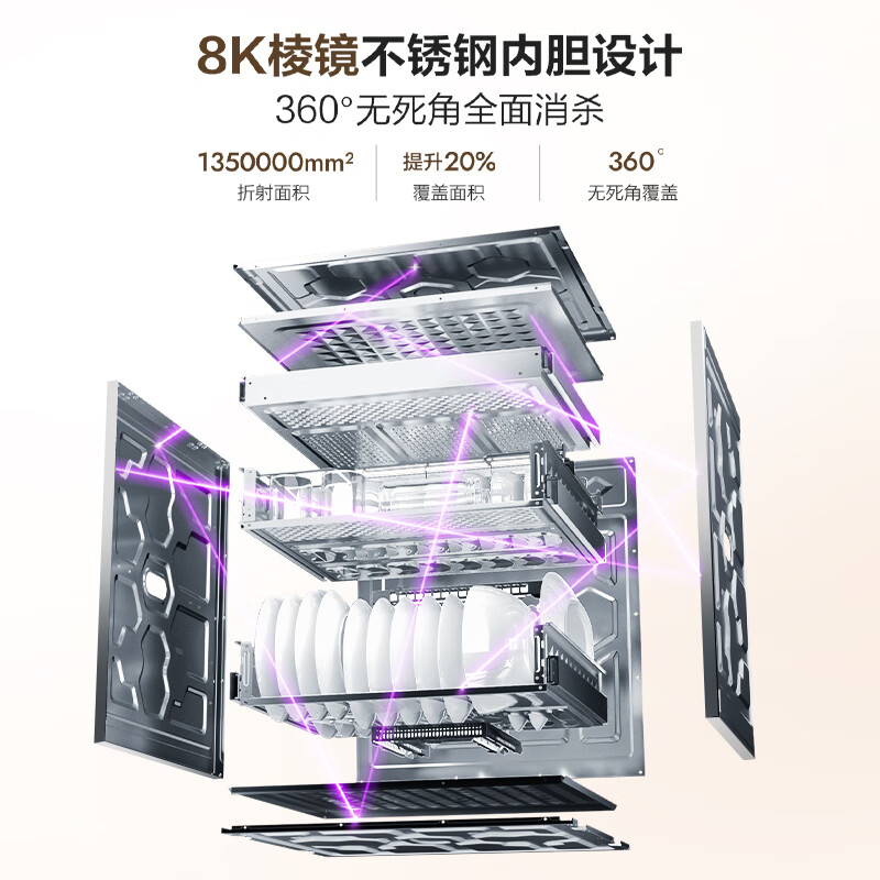 Haier EB130B small red flower embedded disinfection cabinet household sterilization cabin 130L light wave pasteurization 3.0 large capacity disinfection cupboard three doors three drawers white mother and baby grade