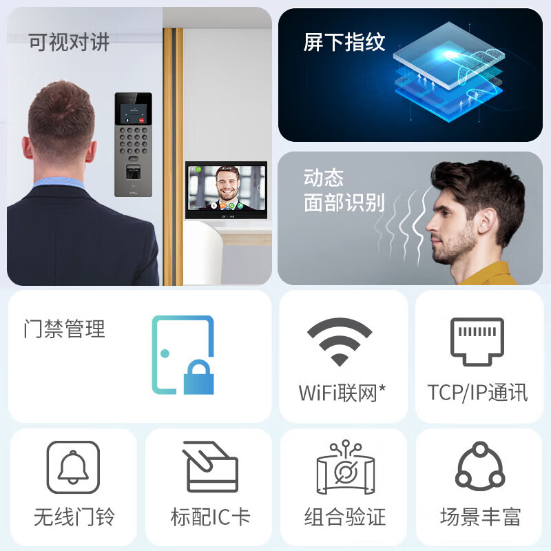 ZKTECO Entropyji face recognition access control machine all-in-one facial attendance video intercom access control system brush face fingerprint password card mobile phone door opening electronic smart automatic door magnetic lock controller set Z11