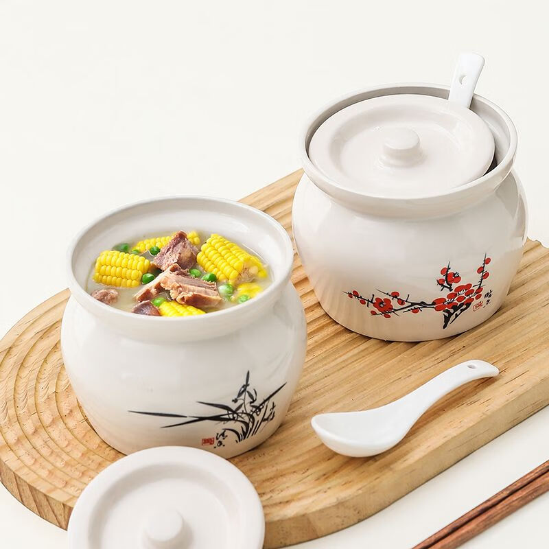 Pupan earthenware pot simmering soup stew pot household commercial water-proof stewed steamed egg for one person stew pot with lid Shaxian snack ceramic soup pot FX-white 500ml earthenware pot simmering soup stew pot-Juyun 500ml There are dimensions in the picture