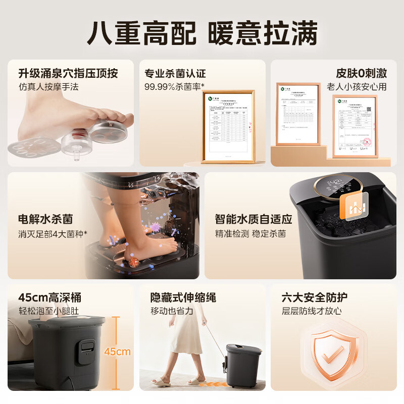 Midea foot bath tub, electrolyzed water sterilization, heating, warmth, automatic massage, warm foot bath, new year gift, birthday gift for boyfriend, girlfriend and elders ZL312 sea rock gray