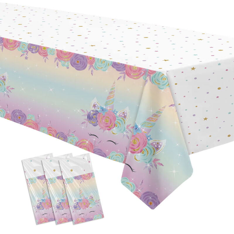 Fantasy disposable plastic tablecloth cartoon graduation season rectangular children's birthday party camping layout tablecloth thickened PE three random sheets (137cm*274cm)