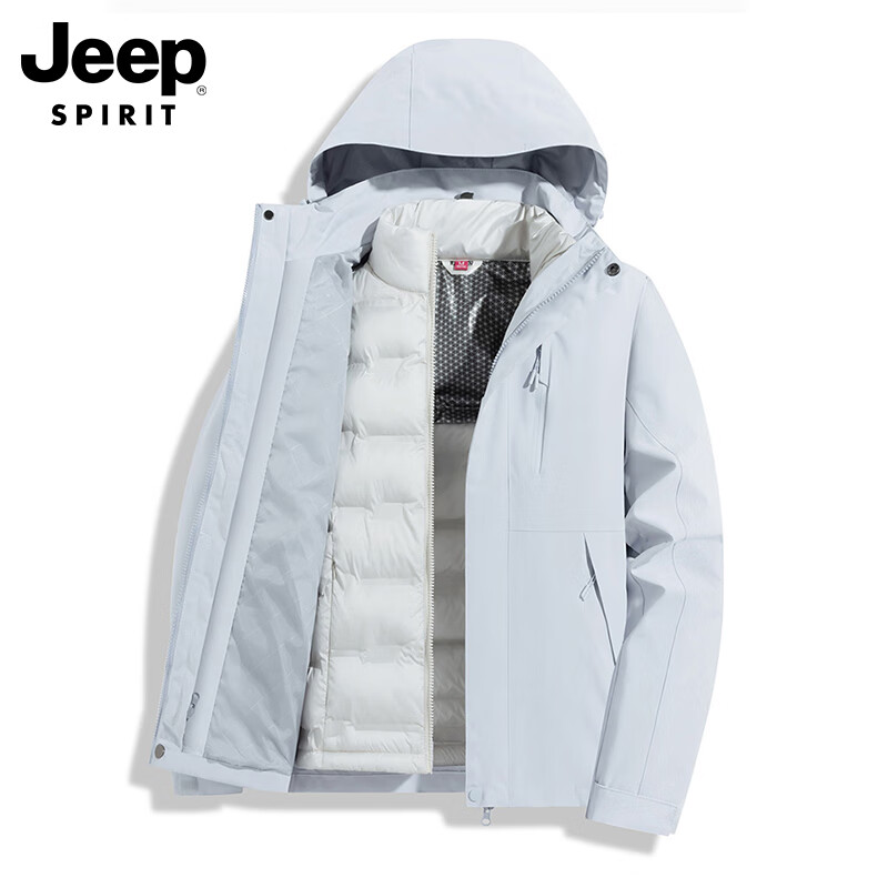 JEEP SPIRIT Jeep Jacket Down Jacket Men's and Women's Winter Three-in-One Removable Liner Jacket Black 2XL