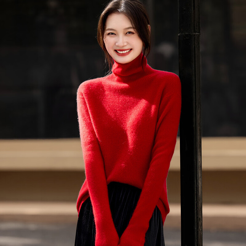 Shexi (Srcr) turtleneck cashmere sweater for women 100% cashmere inner sweater autumn and winter high-end light luxury age-reducing knitted base