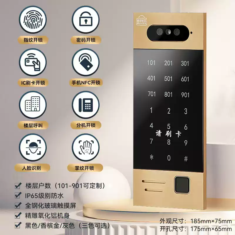 Muqile multifunctional building intercom panel fingerprint password swipe card outdoor waterproof all-in-one machine layered control Muqile finely carved fingerprint model black