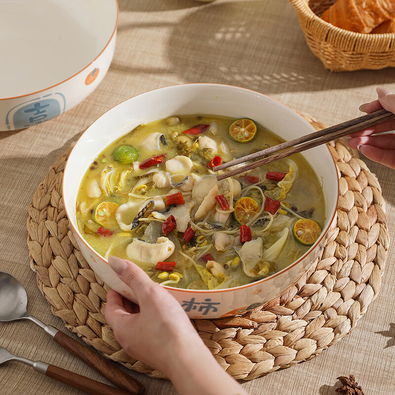 Sheli Chinese-style blessing bowl large bowl 10-inch sea bowl beautiful snail powder hairy blood soup bowl soup basin pickled cabbage fish basin