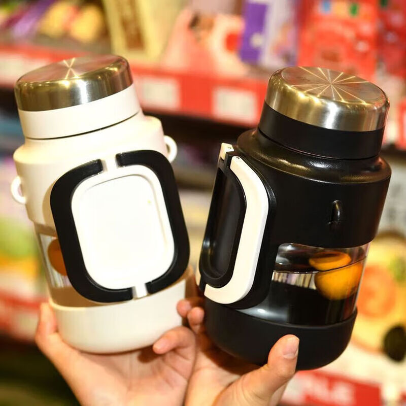 Large tea cup, large capacity, 2000 to 3000 liters, ton barrel, anti-fall glass water cup, men's summer super heat-insulated portable size, black + strap + cup brush, tea cup anti-fall glass 2000ml (with base)