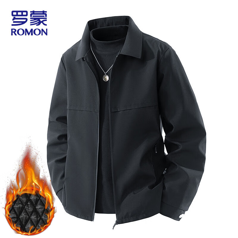 ROMON Executive Jacket Men's Autumn and Winter Thickened Warm Cotton Clothing Men's Business Casual Jacket Navy XL
