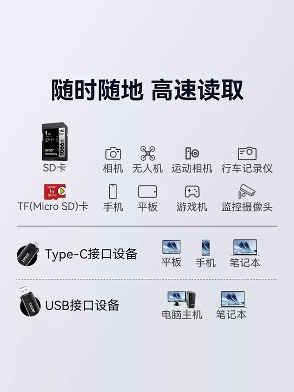 Lexar card reader RW310USB3.2 high-speed TF card/S card two-in-one multi-function microS card reader type-c mobile phone computer Apple 15 tablet 3.0 card reader USB3.2 single interface TF/S two-in-one reading USB3.2