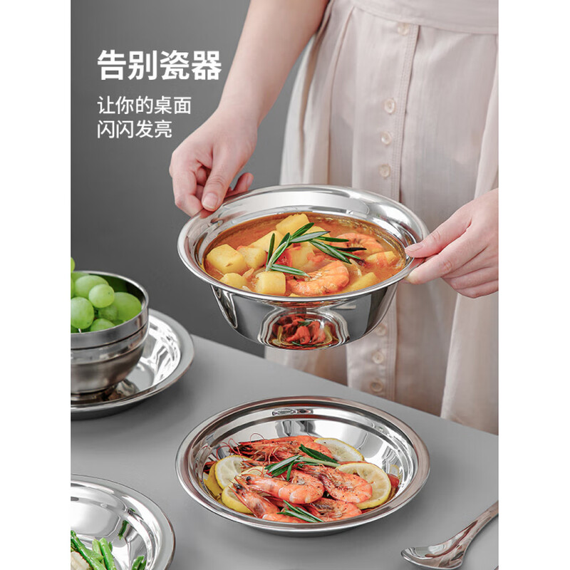 Apocalypse Century Mountain Quality Camping Portable Tableware Set Stainless Steel Bowls and Plate Outdoor Home Kitchen Dishes and Plate Anti-fall 18-piece Set