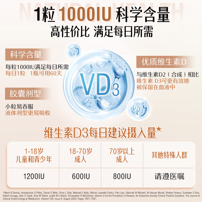 Swisse Vitamin D Capsules 1000IU*60 capsules to promote calcium absorption, strengthen bones and prepare for pregnancy, imported from Australia