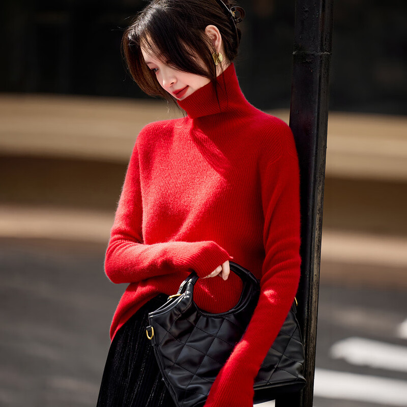 Shexi (Srcr) turtleneck cashmere sweater for women 100% cashmere inner sweater autumn and winter high-end light luxury age-reducing knitted base