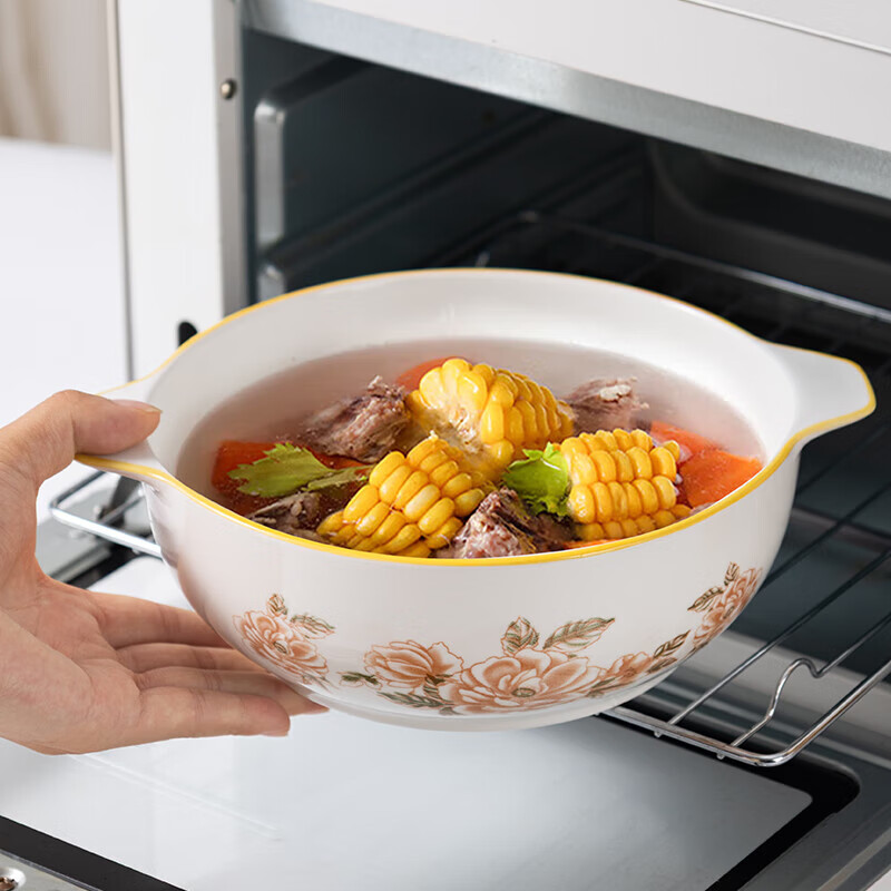 Camellia double-ear thickened soup bowl 9.5 inches high temperature resistant ceramic boiled fish bowl pickled fish soup bowl new 1 Camellia 9.5 inches large soup bowl 1 pack no specifications