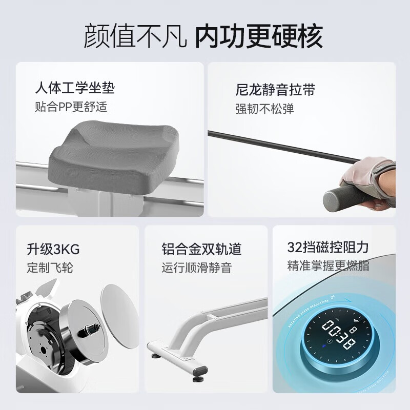 MERACH rowing machine household intelligent resistance adjustment magnetically controlled slope double slide rail fitness equipment indoor sports including self-generated Q1 self-generated - 32 levels of intelligent resistance adjustment - slope double slide rail