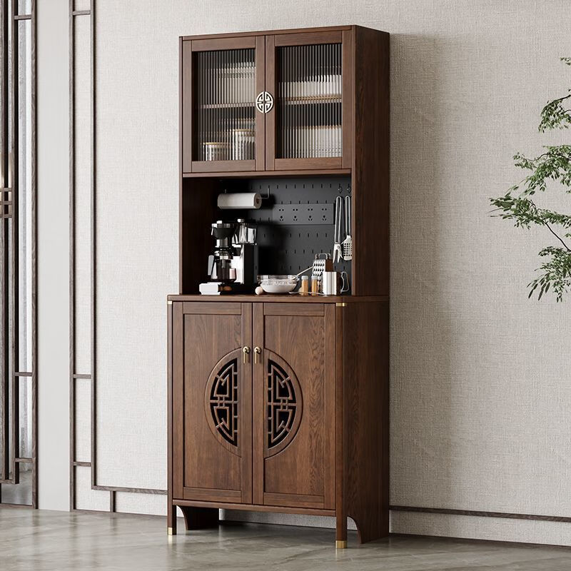 New Chinese style solid wood sideboard cabinet home kitchen multi-function wine cabinet integrated wall cupboard living room storage cabinet self-installation solid wood length 83 height 200 cm